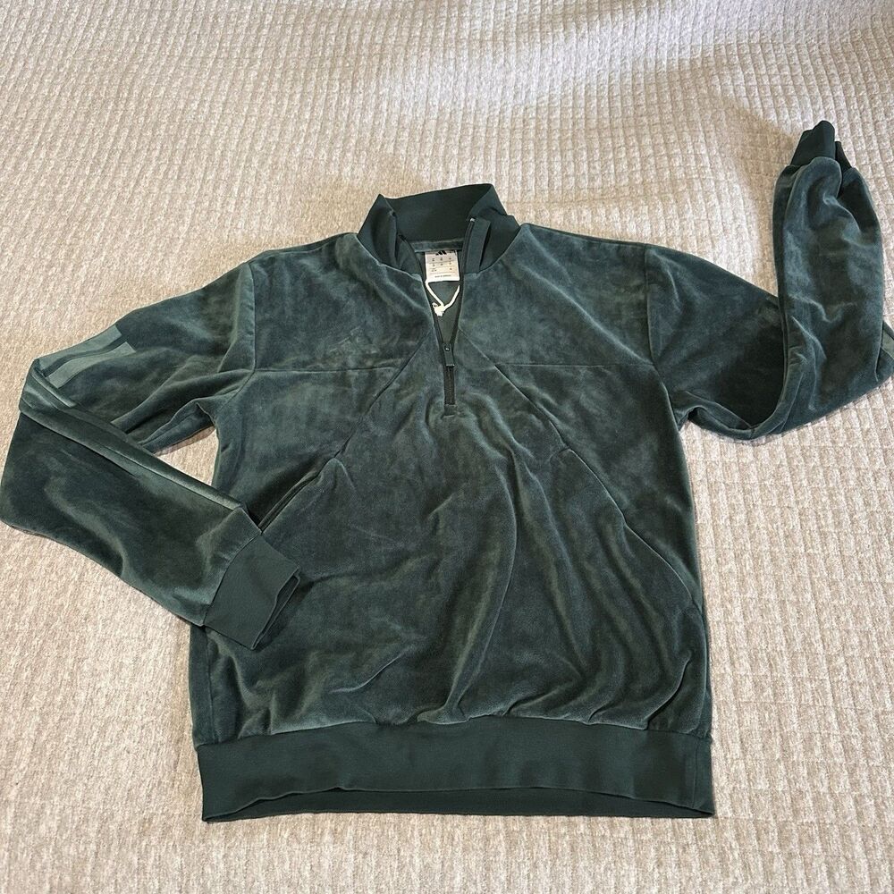 Adidas Green Velour 1/4 Zip Mock Neck Logo Pullover Sweatshirt Women's XS Soccer